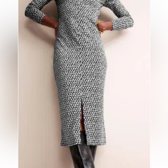 NWT Boden Empire Knot Midi Jersey Dress Stretch Black Lily Sprig Long Sleeve 4R - Picture 4 of 14